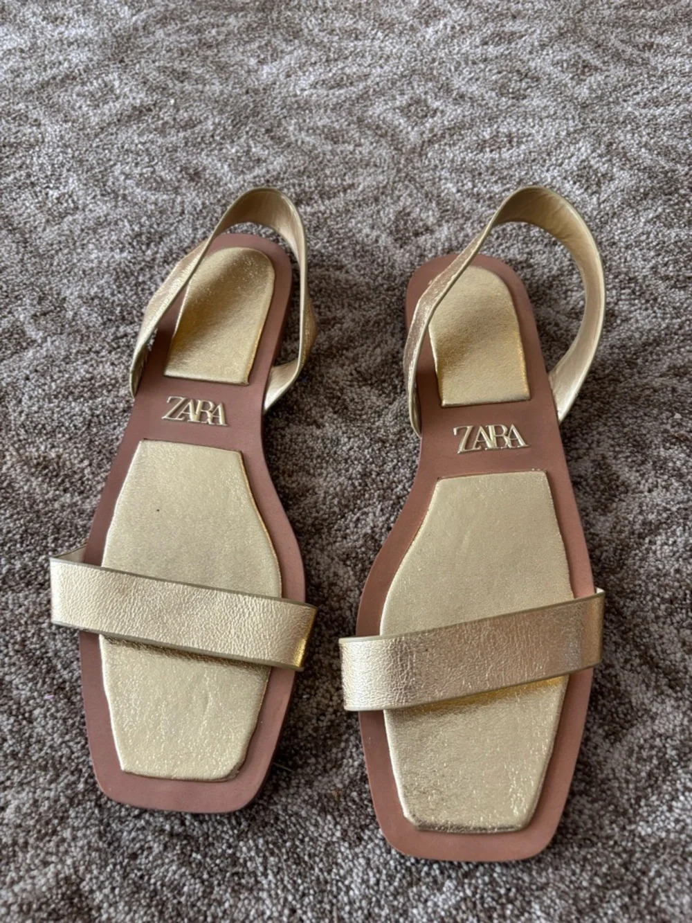 Zara Metallic Gold Square-Toe Slingback Sandals - Picture 2 of 5